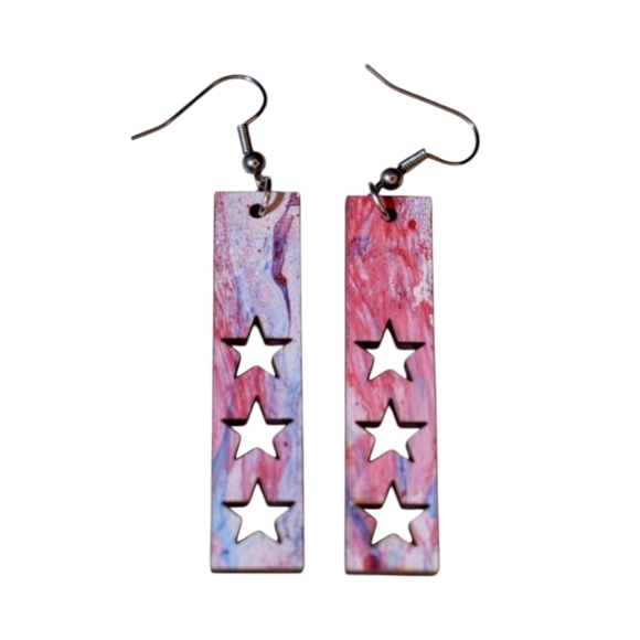 Hand Crafted Jewelry - Red/White/Blue Star Bar Drop Earrings